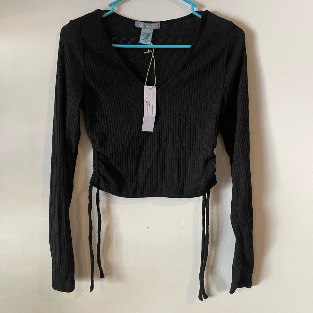 Good Luck Gem long sleeve. V neck and cropped shirt. Ladies size M